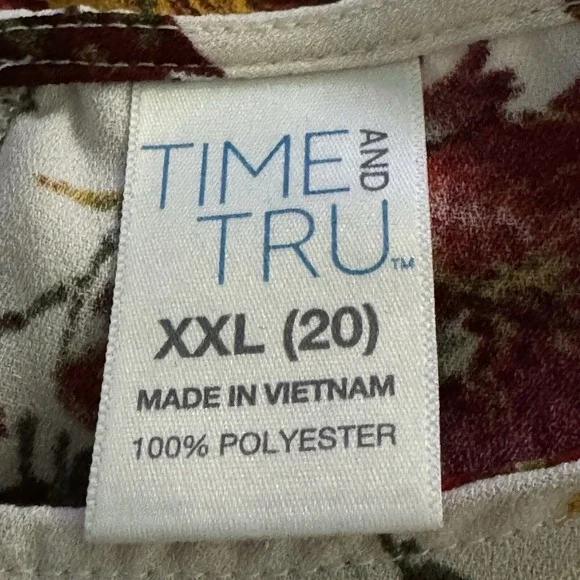 Time and Tru XXL 2X Shirt Top White Floral Flower Bell 3/4 Sleeve Round Neck - Picture 5 of 9